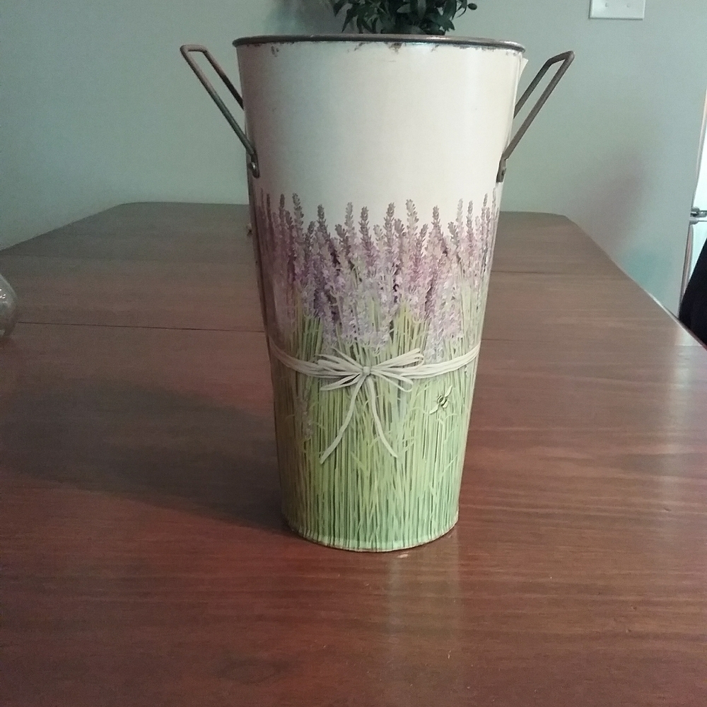 Flower tin bucket wrapped bee & lavender print
